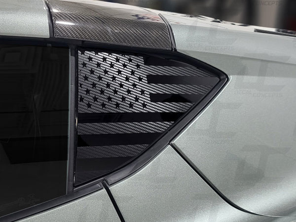 2020-24 Corvette - American Flag 1/4 Window Decal - Carbon Fiber Vinyl