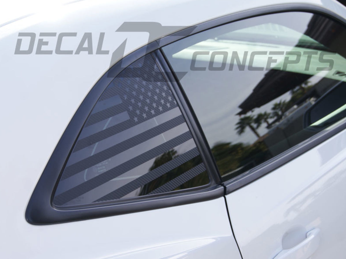 2010-15 Camaro - American Flag 1/4 Window Decal - Carbon Fiber Vinyl