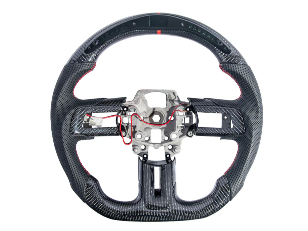 2015-23 Mustang - Steering Wheel Perforated Leather With LED - Carbon Fiber