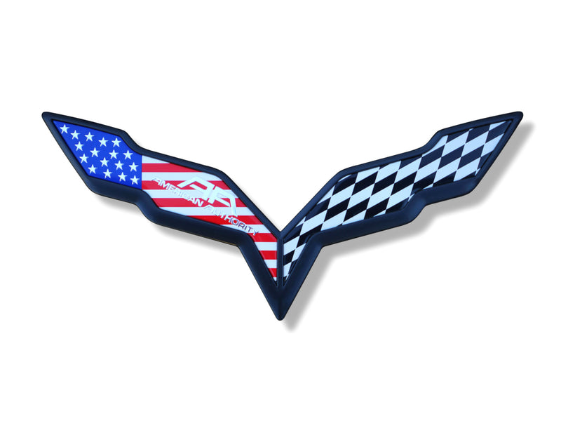 American Authority Corvette Style American Flag Racing Flag Badge