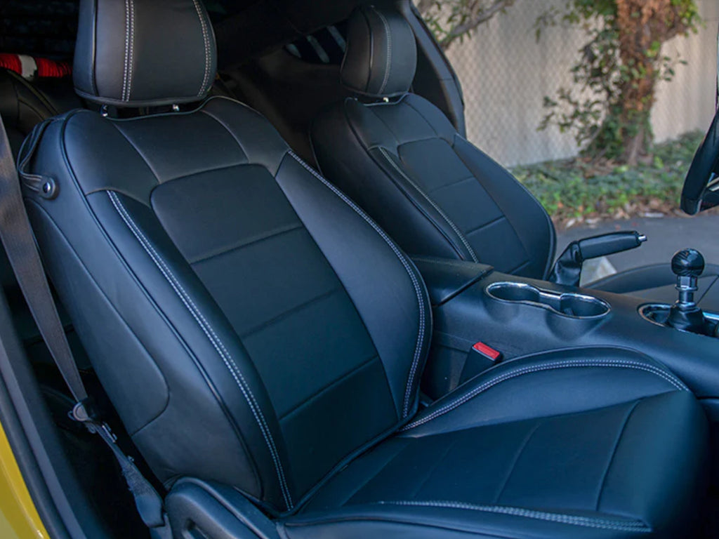 Coverdream Custom Leather Seat Covers For 2015-2024 Ford Mustang Convertible - Full Set, Black/Red, Waterproof