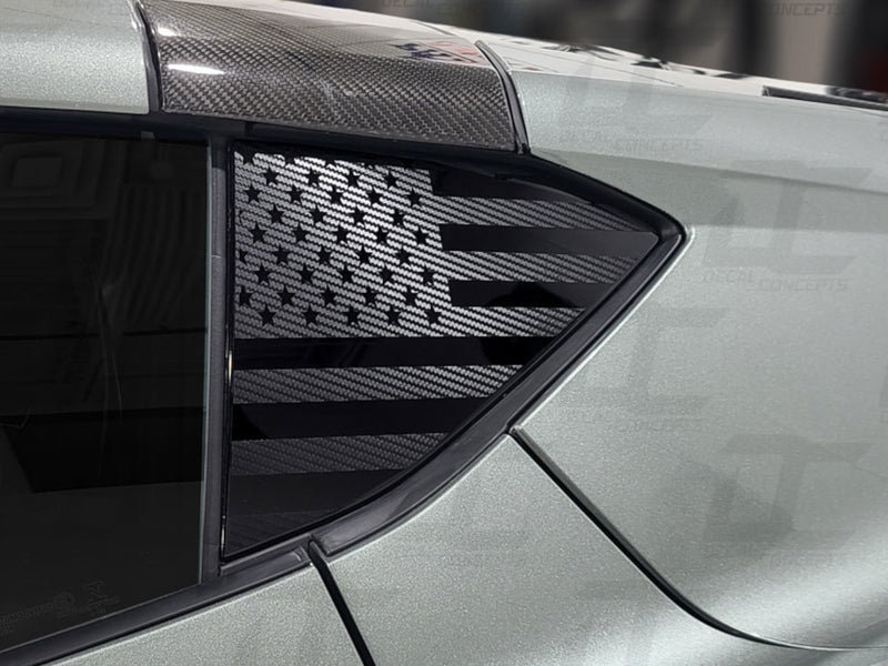 2020-23 Corvette - American Flag 1/4 Window Decal - Carbon Fiber Vinyl