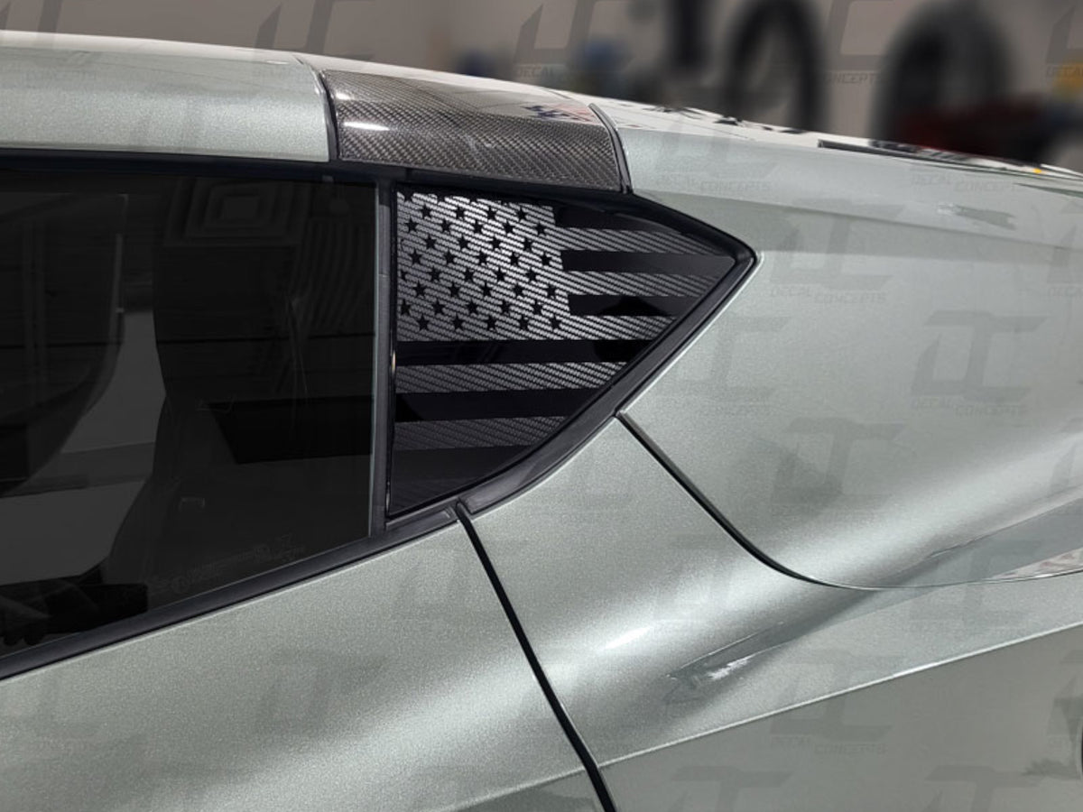 2020-24 Corvette - American Flag 1/4 Window Decal - Carbon Fiber Vinyl