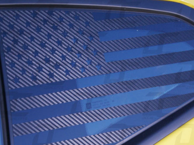 2010-15 Camaro - American Flag 1/4 Window Decal - Carbon Fiber Vinyl