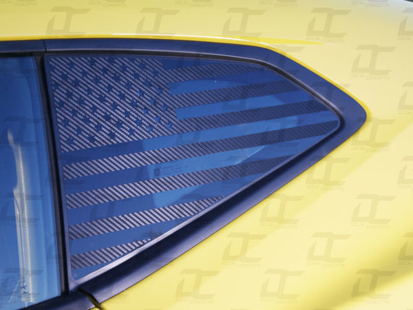 2016-24 Camaro - American Flag 1/4 Window Decal - Carbon Fiber Vinyl